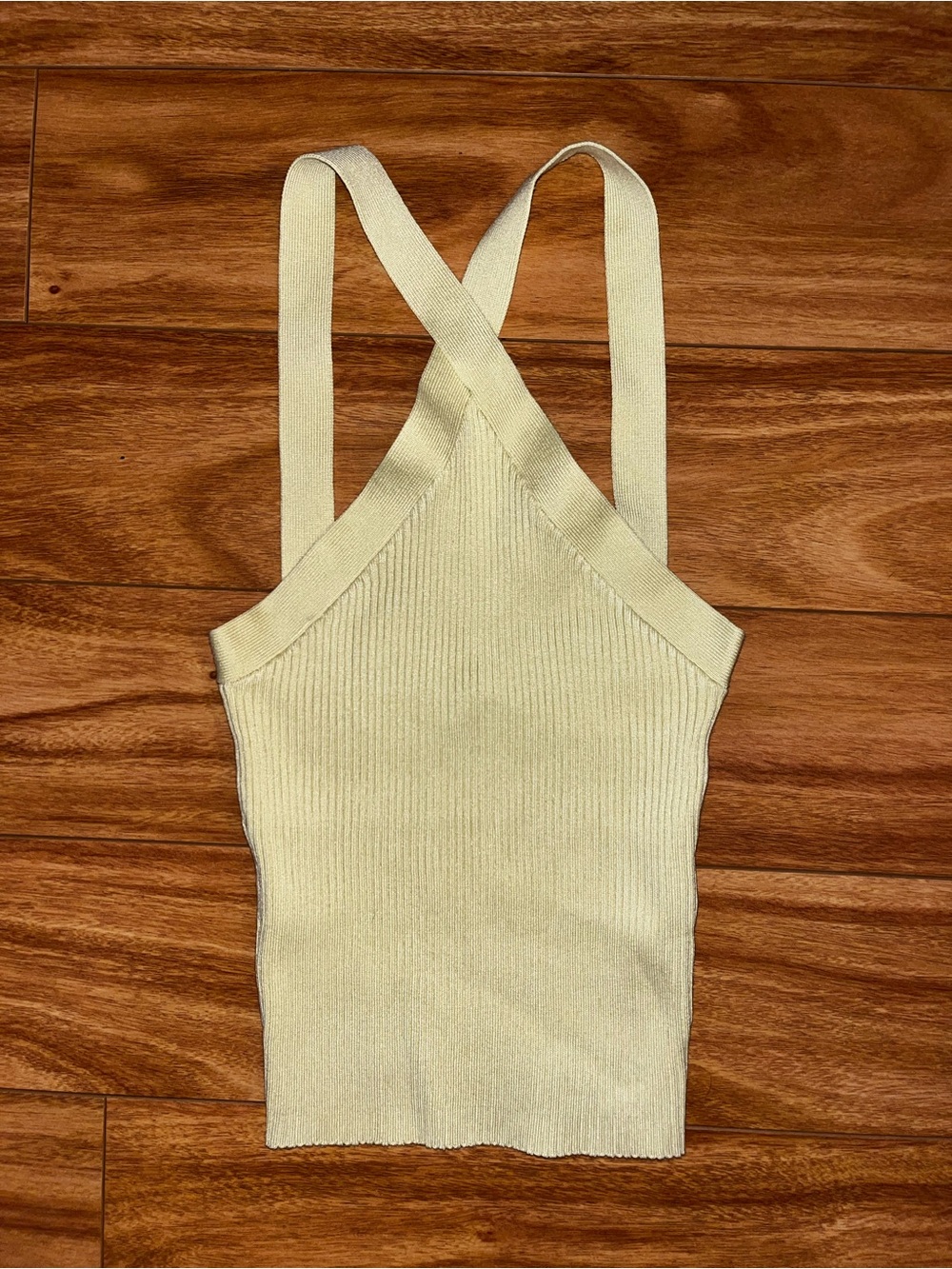 Bershka Butter Yellow Ribbed Cross-Back Tank